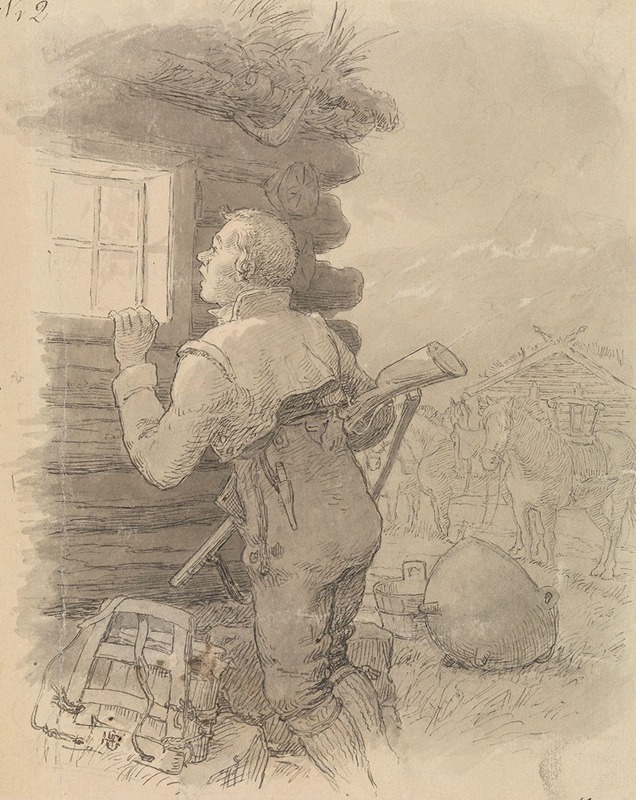 He glanced over a window and peered inside by Ханс Гуде, 1878 — digital art print download