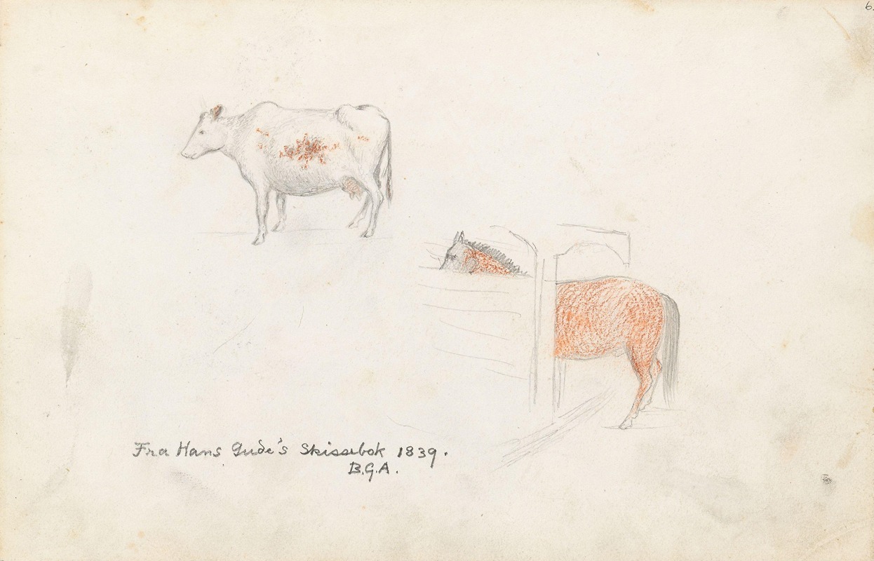 Ku; hest på stallen by Ханс Гуде, 1839 — digital art print download