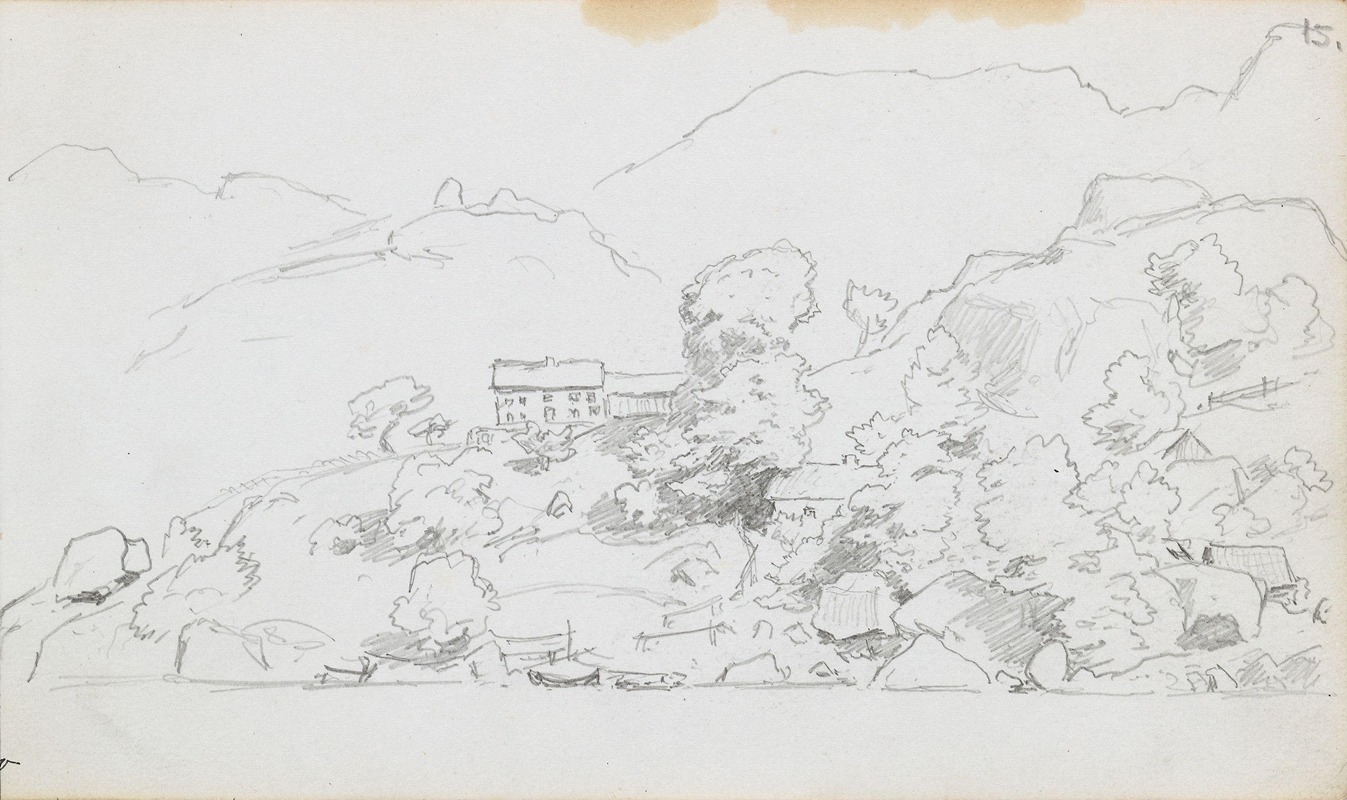 Kystlandskap med hus by Ханс Гуде, 1869 — digital art print download