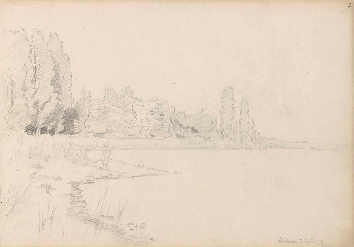 Strand med popler, Reichenau by Ханс Гуде, 1879 — digital art print download