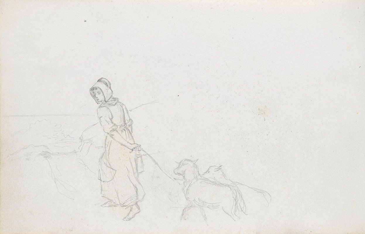Ung kvinne med hunder, Rügen — Hans Gude