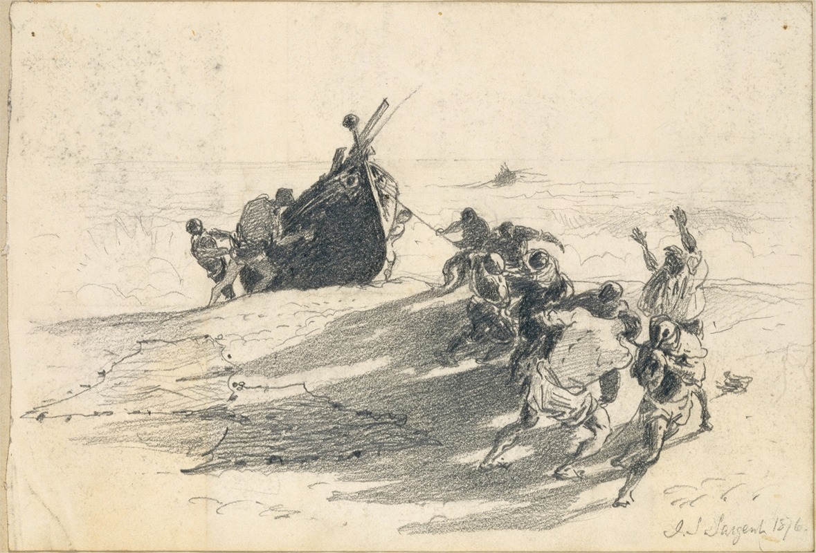 Men Hauling Lifeboat onto Beach — John Singer Sargent