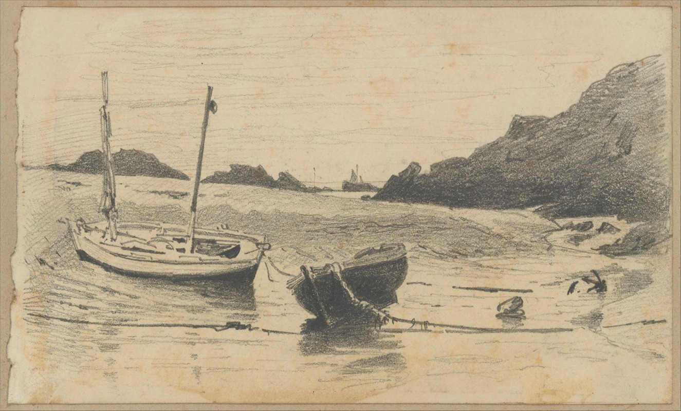 Two Small Boats Moored to Beach by Джон Сингер Сарджент — digital art print download