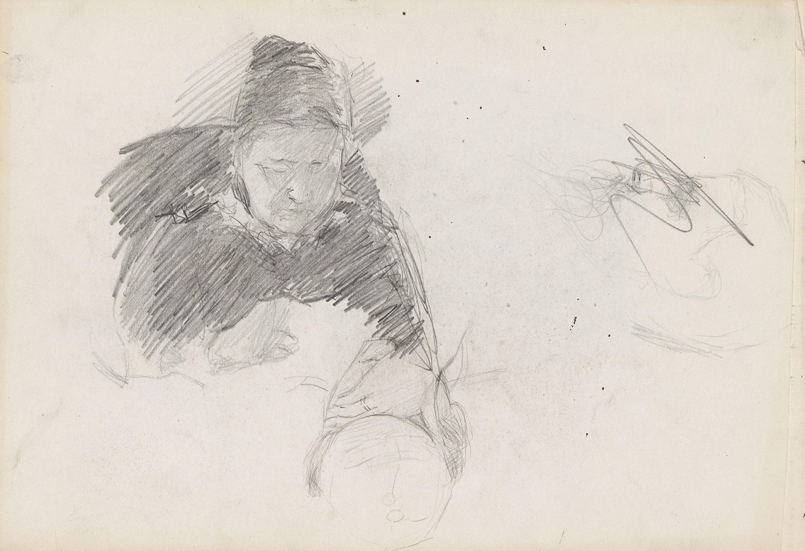 Kvinneportrett; riss av hode by Сигне Шиел, 1892 — digital art print download