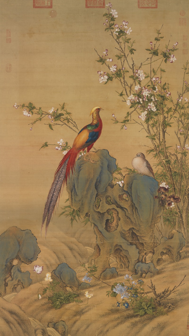 Golden Pheasants in Spring by Джузеппе Кастильоне — digital art print download