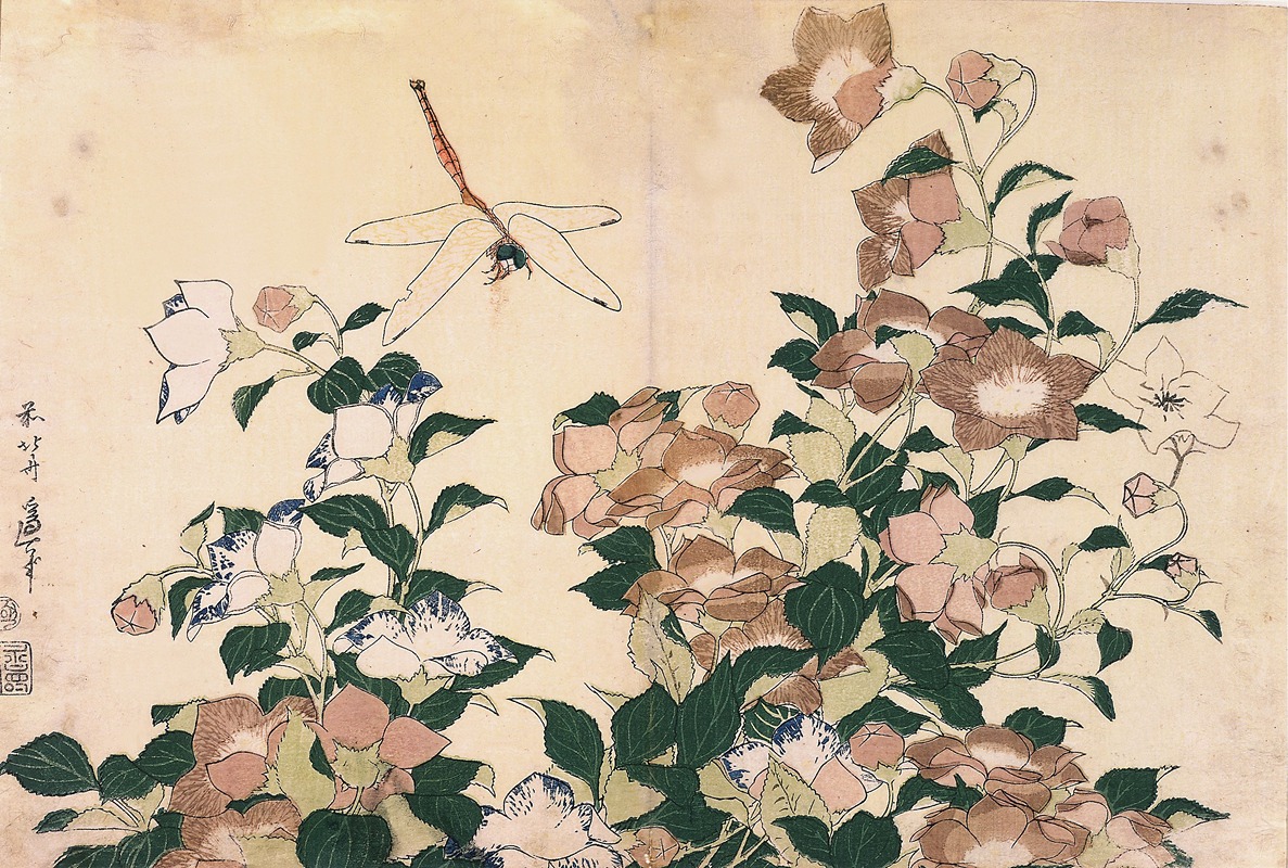 Bellflower and Dragonfly by Кацусика Хокусай — digital art print download