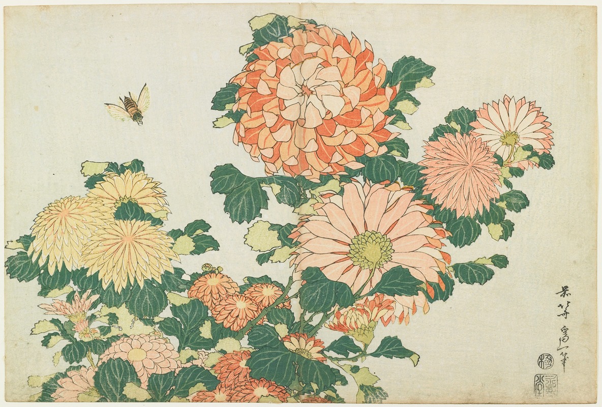 Chrysanthemums and Horsefly by Кацусика Хокусай — digital art print download