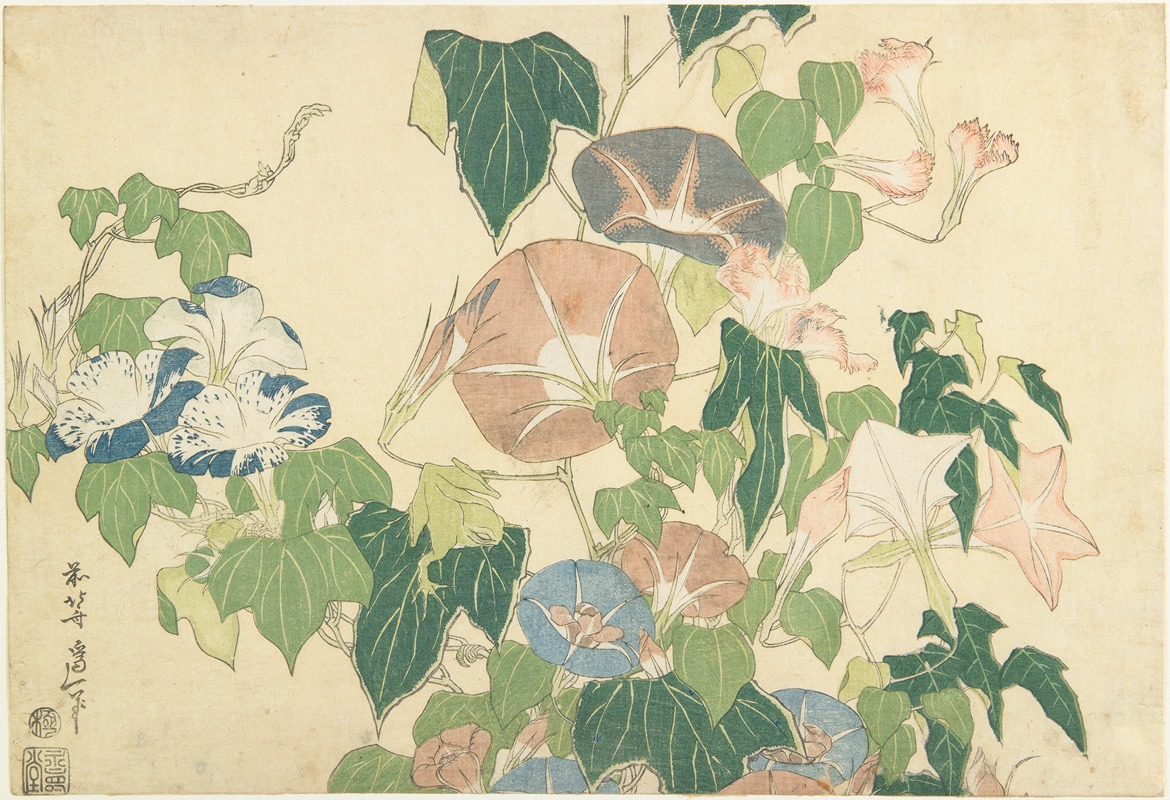 Morning Glories and Tree Frog by Кацусика Хокусай — digital art print download