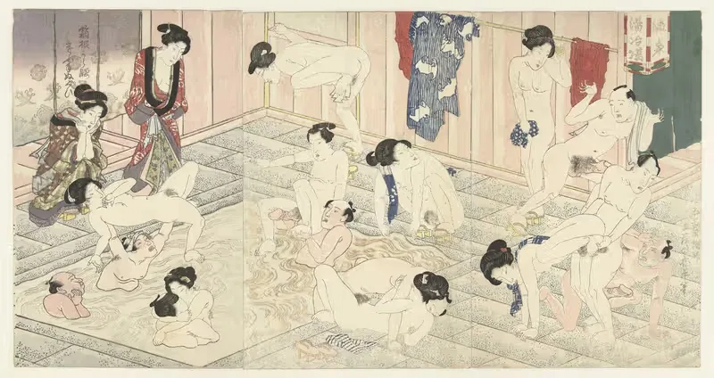 Bathhouse in Hakone by Utagawa Kunisada (Toyokuni III), 1827 — digital art print download