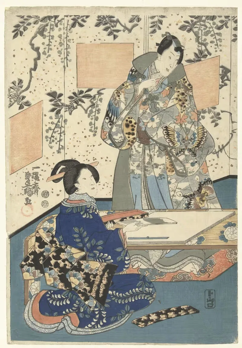 Prince Genji and lady-in-waiting — Utagawa Kunisada (Toyokuni III)