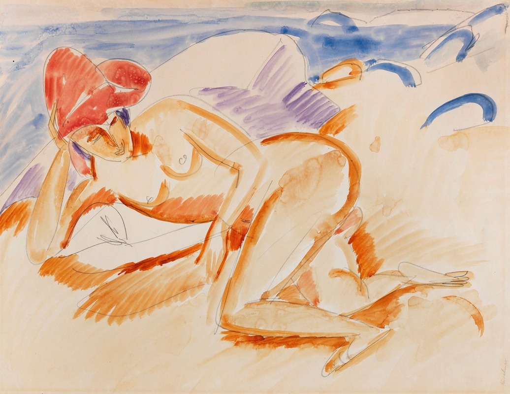 Akt mit rotem Hut by Эрнст Людвиг Кирхнер, 1912 — digital art print download