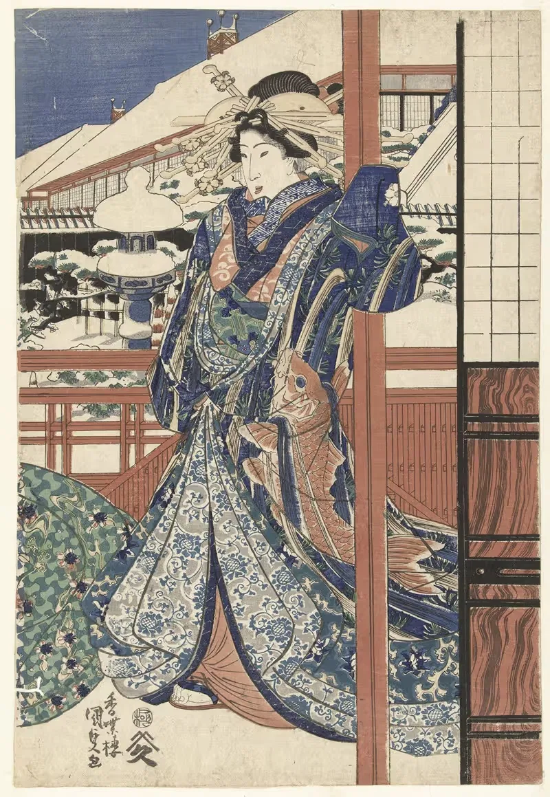 Woman in winter garden — Utagawa Kunisada (Toyokuni III)