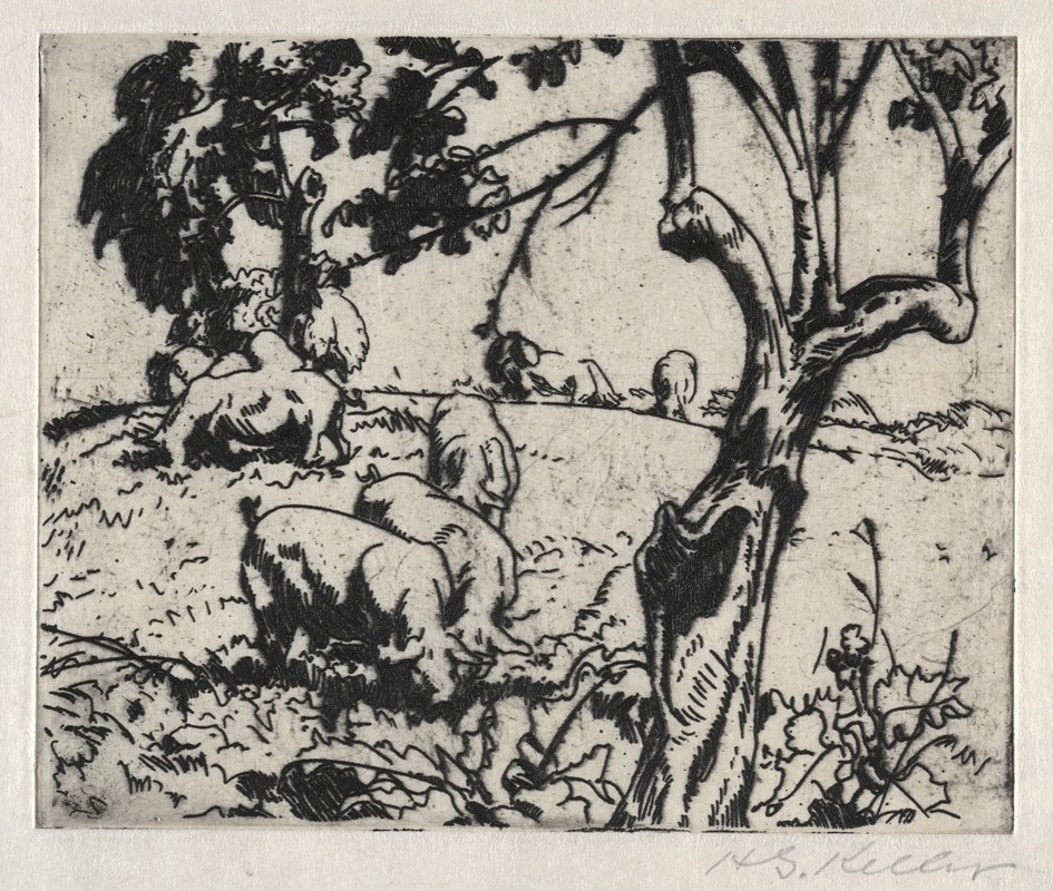 Pigs in Orchard by Henry Keller — digital art print download