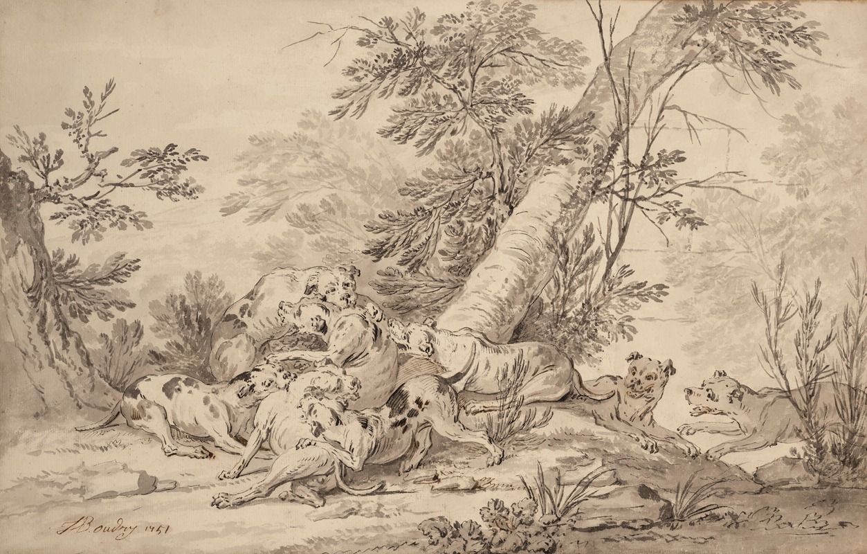 Combat de chiens en forêt by Жан-Батист Удри, 1751 — digital art print download