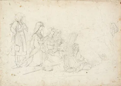 Italian peasants at prayer in front of a wayside shrine by Иоганн Баптист Кирнер — digital art print download