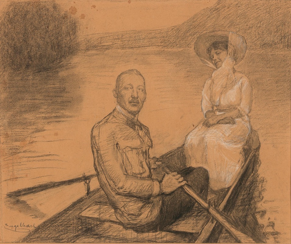A couple in a row boat by Йозеф Энгельхарт — digital art print download