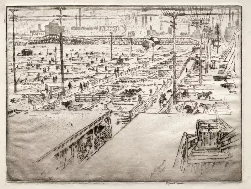 Скотоводческие рынки, Чикаго by Джозеф Пеннел, 1910 — digital art print download
