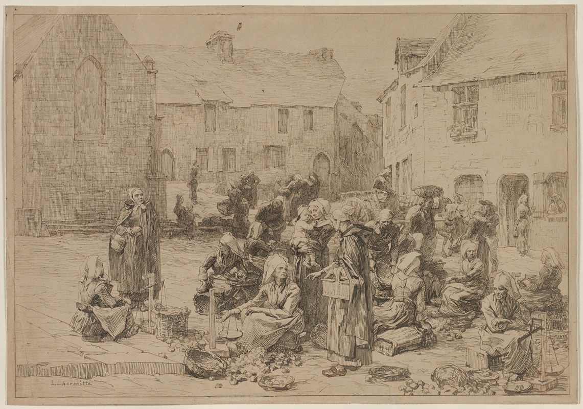The Apple Market at Landerneau by Леон Огюст Лермиц, 1878 — digital art print download