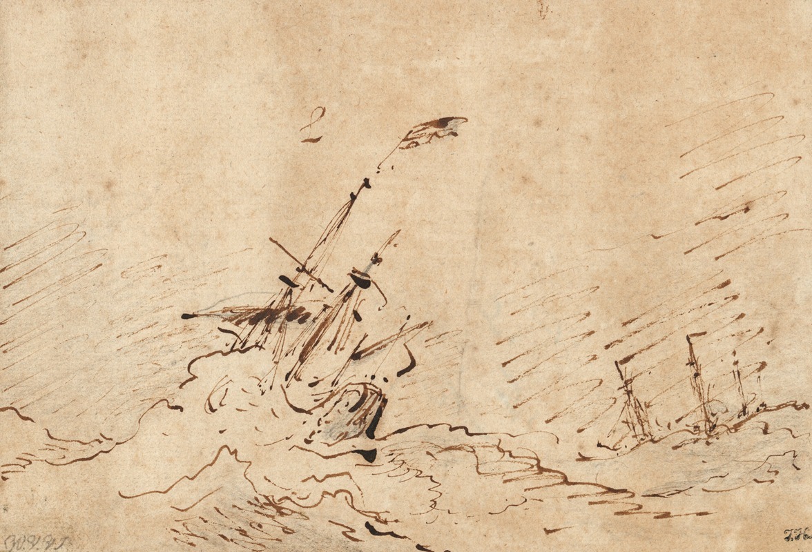 Ships in a storm by Виллем ван де Вельде младший — digital art print download