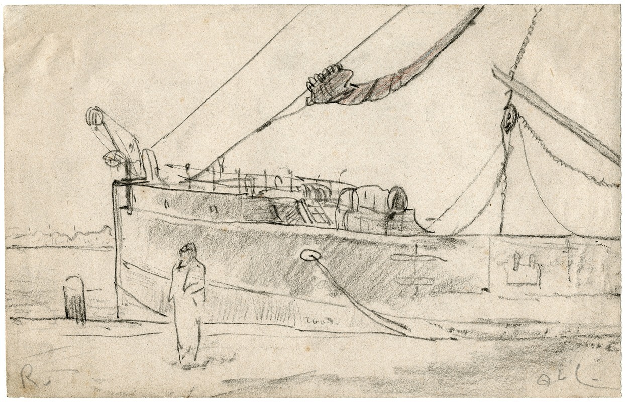 Grote zeilboot aangemeerd bij de kade by Адольф ле Комт — digital art print download