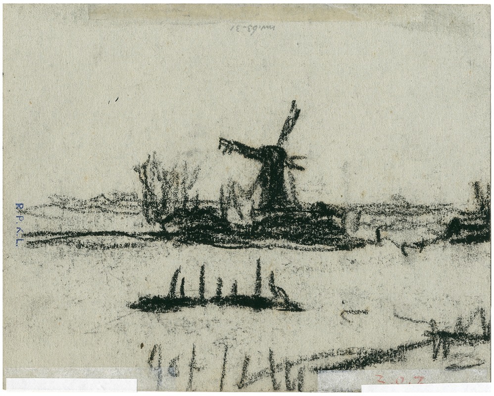 Molen in landschap by Адольф ле Комт — digital art print download