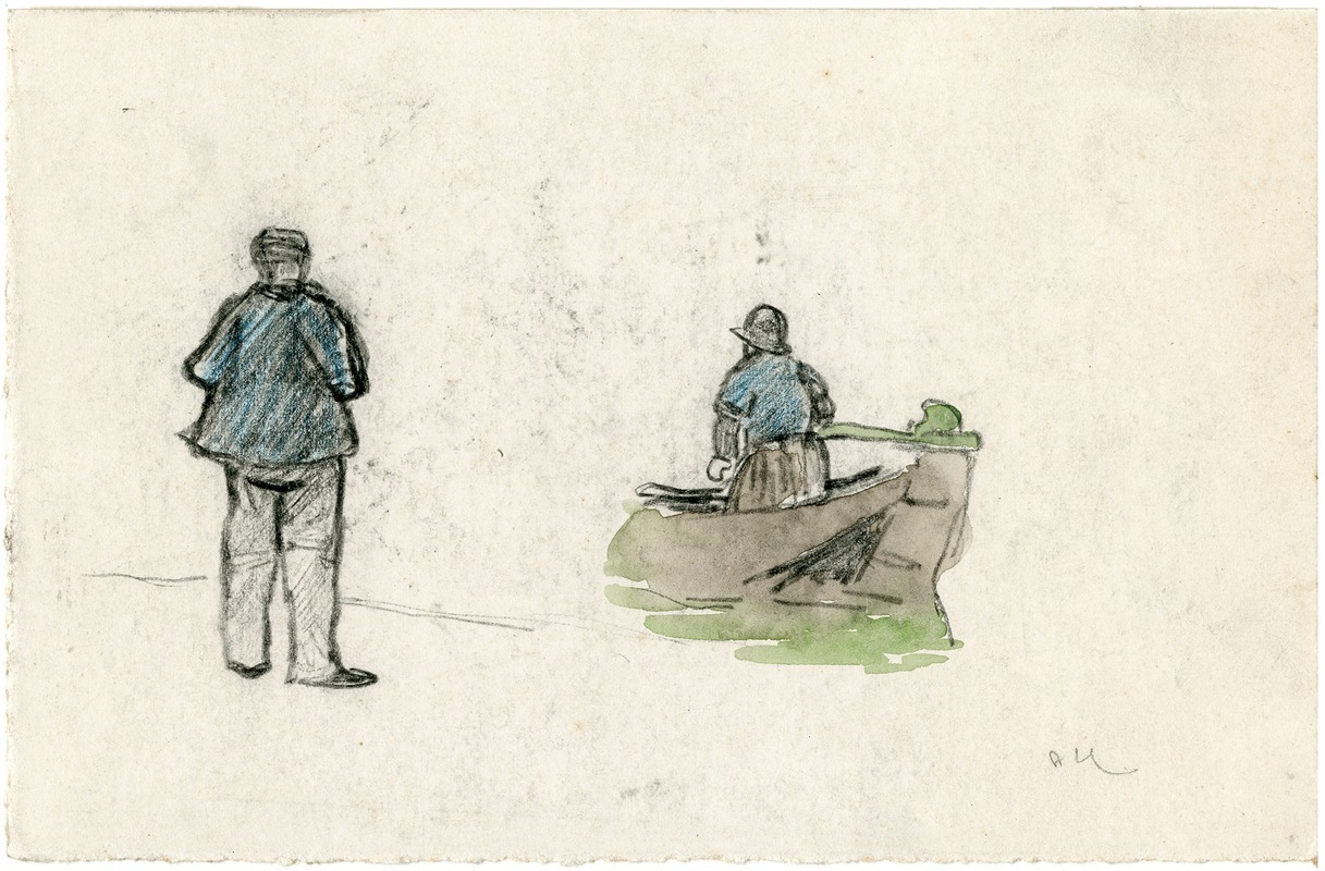 Staande man, visser aan het roer — Adolf le Comte