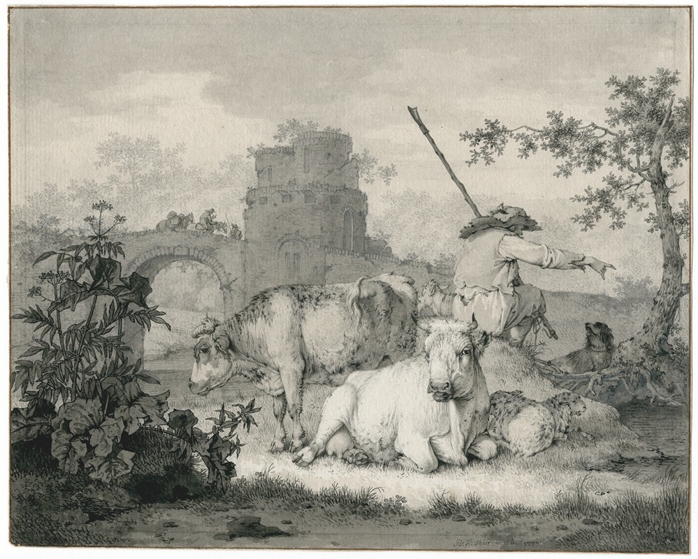 Shepherd with cattle in front of ruins — Barend Hendrik Thier