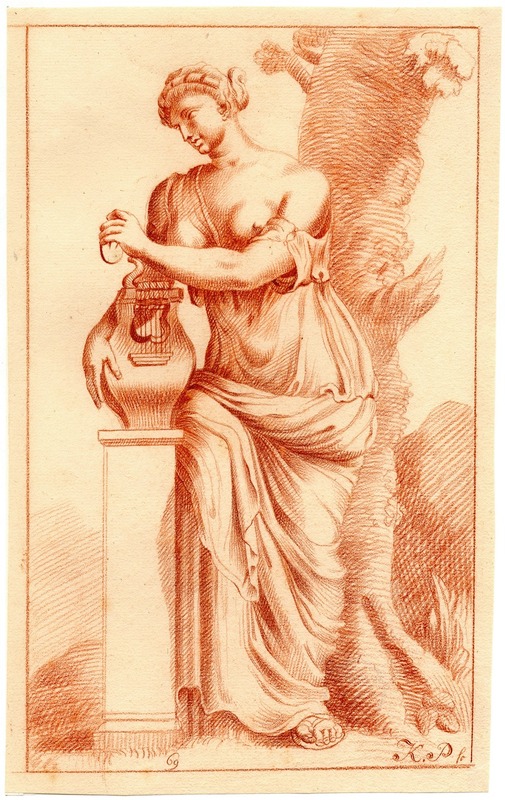 Beeld van staande vrouw met lier by Корнелис Пронк — digital art print download