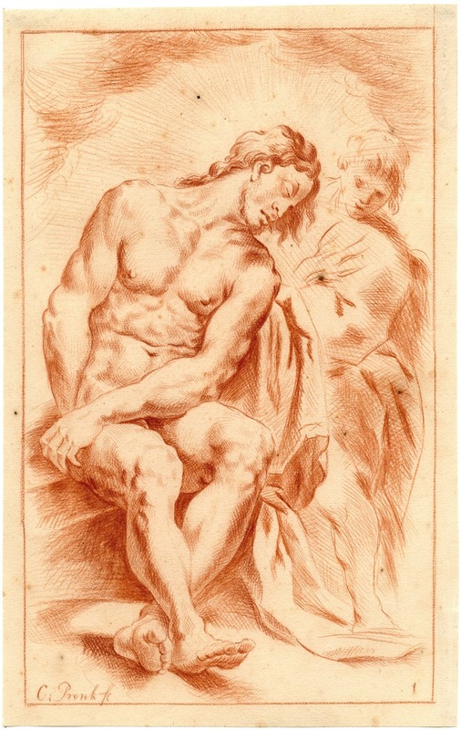 Tekening van Christus op de steen met engel — Cornelis Pronk