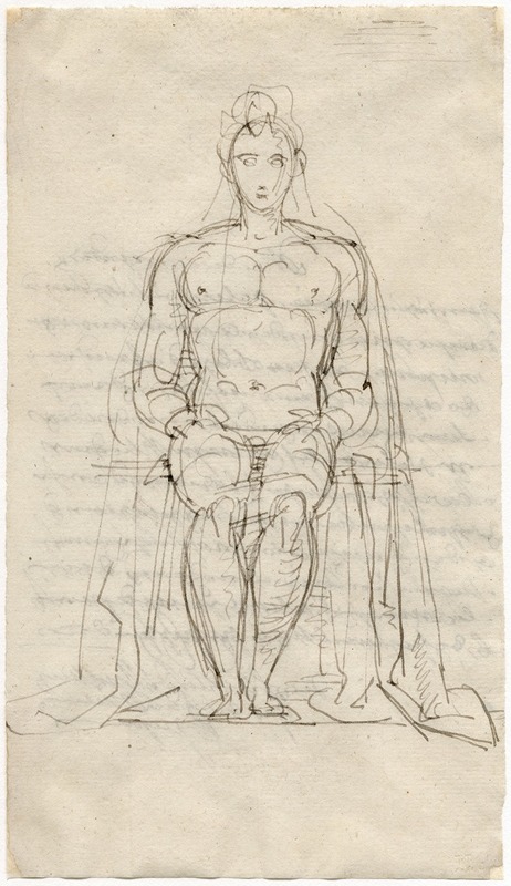 Frontaal zittende mannenfiguur, met lange mantel — David Humbert de Superville