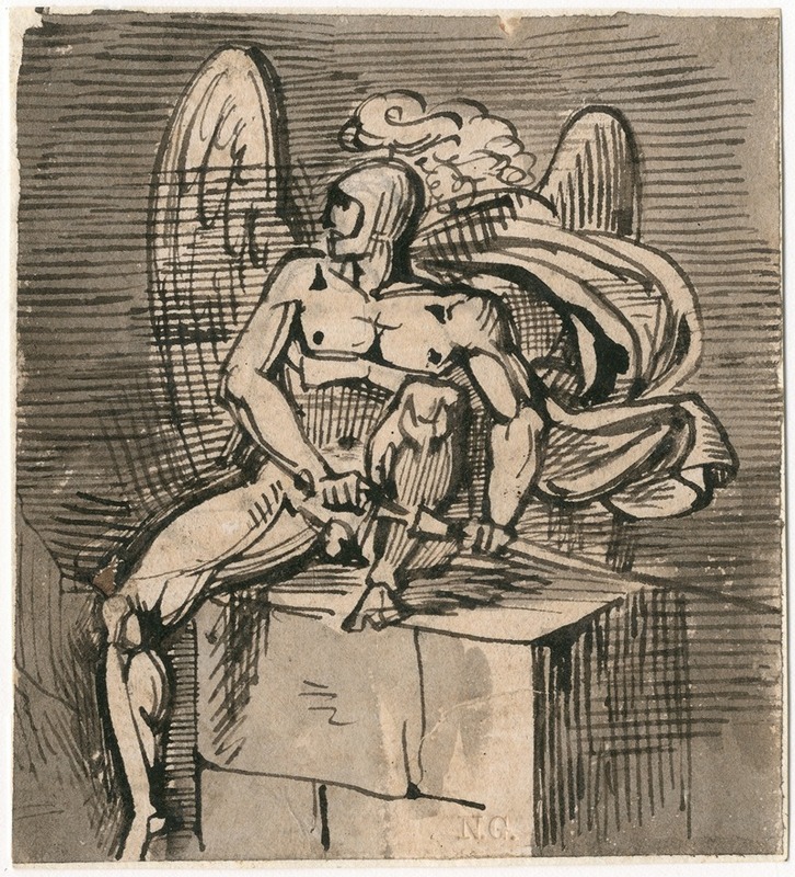Gevleugelde bewapende mannenfiguur by David Humbert de Superville — digital art print download