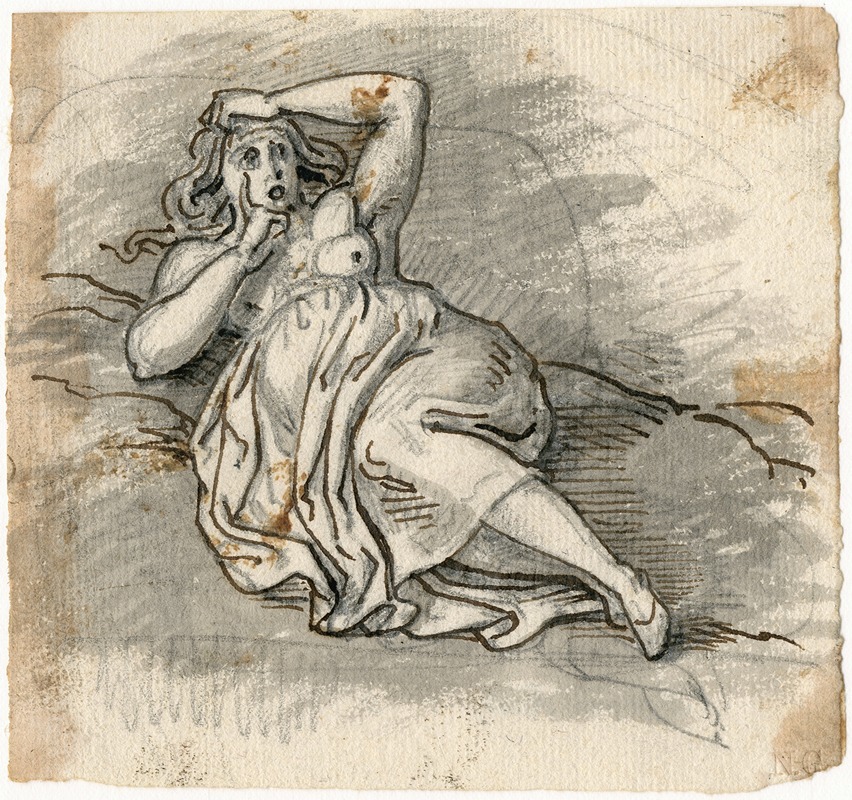 Op de rug liggende vrouw, half opgericht — David Humbert de Superville