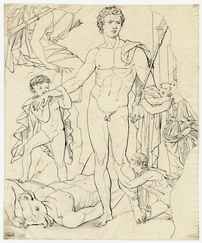 Theseus honoured after his victory over the Minotaur — David Humbert de Superville