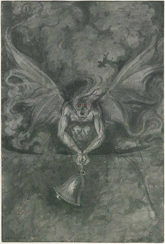 Winged devil with fiery eyes, tolling a bell — Дэвид Хамбер де Сюпервиль