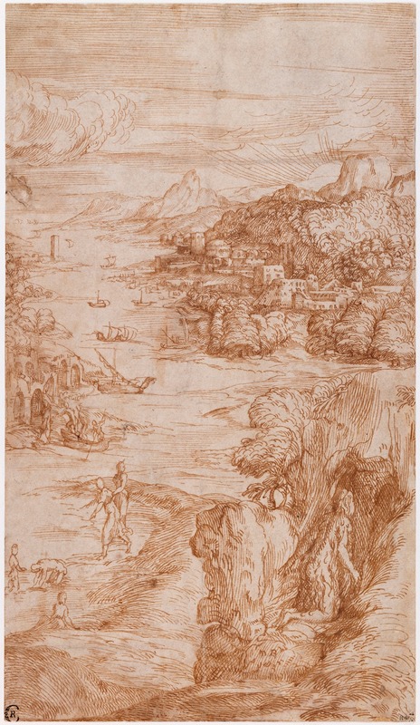 Saint Mary Magdalen Kneeling Outside a Cave — Domenico Campagnola