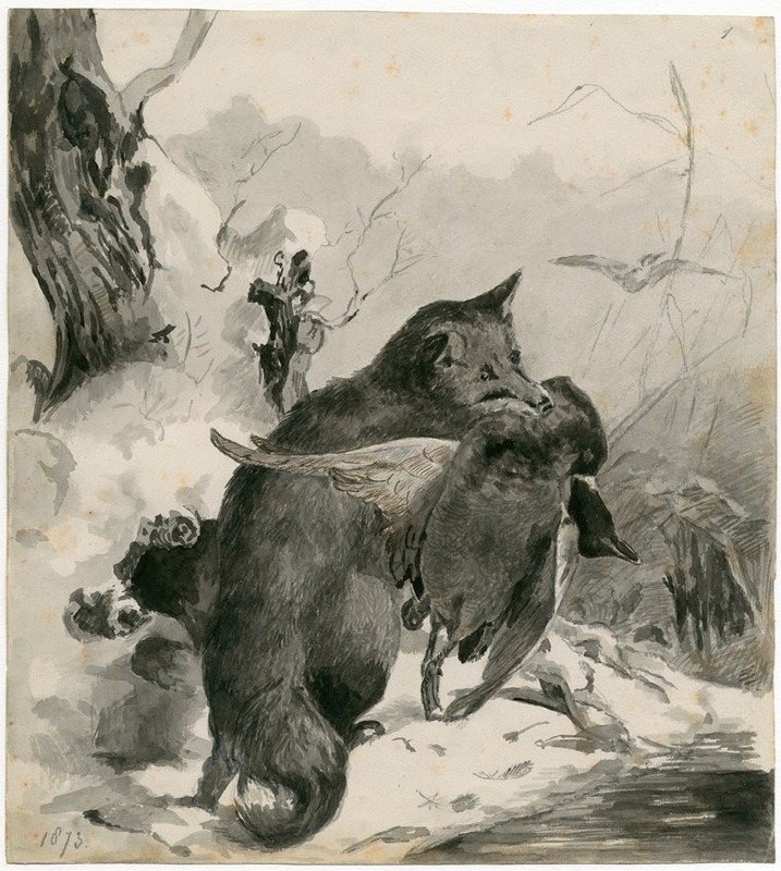 A fox with a duck in his snout by Флорис Верстер, 1873 — digital art print download