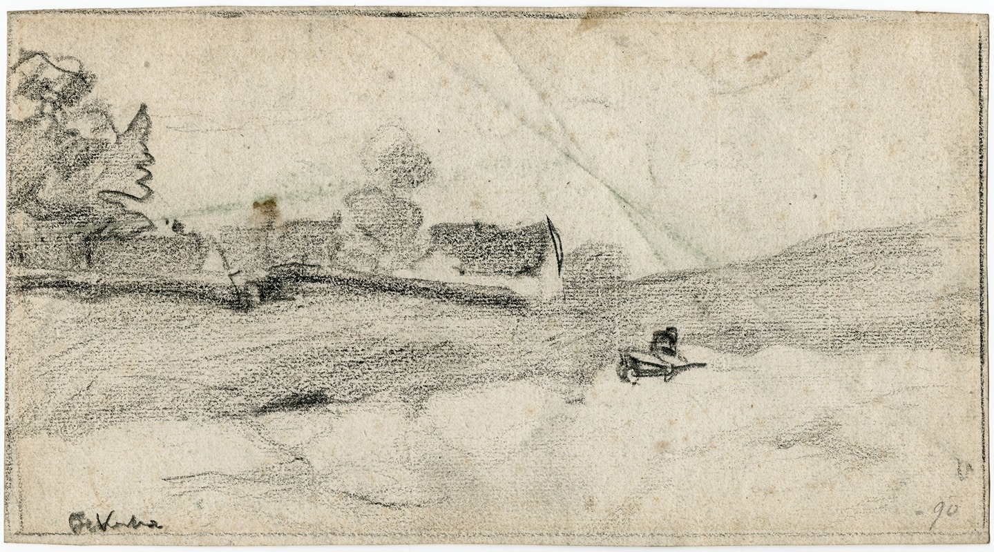 Barrow in a landscape with farmhouse — Floris Verster