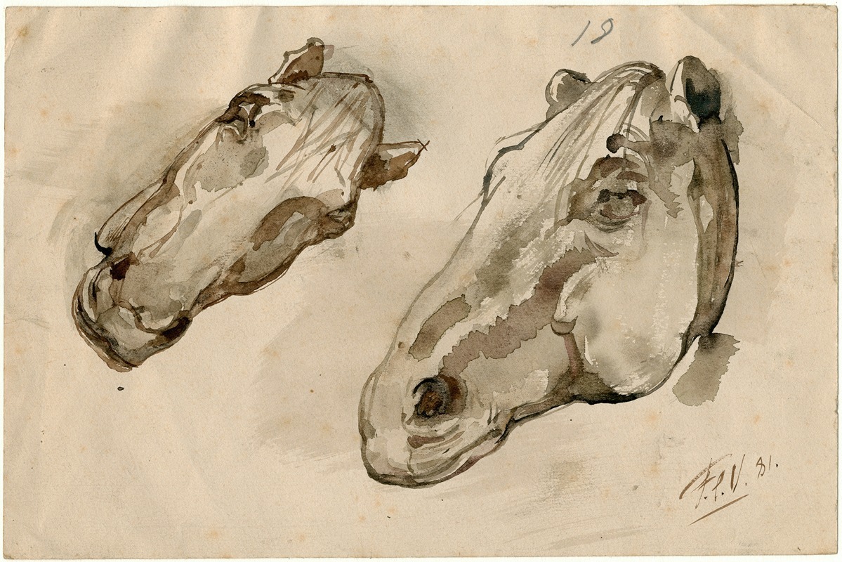 Head of two horses by Флорис Верстер, 1881 — digital art print download