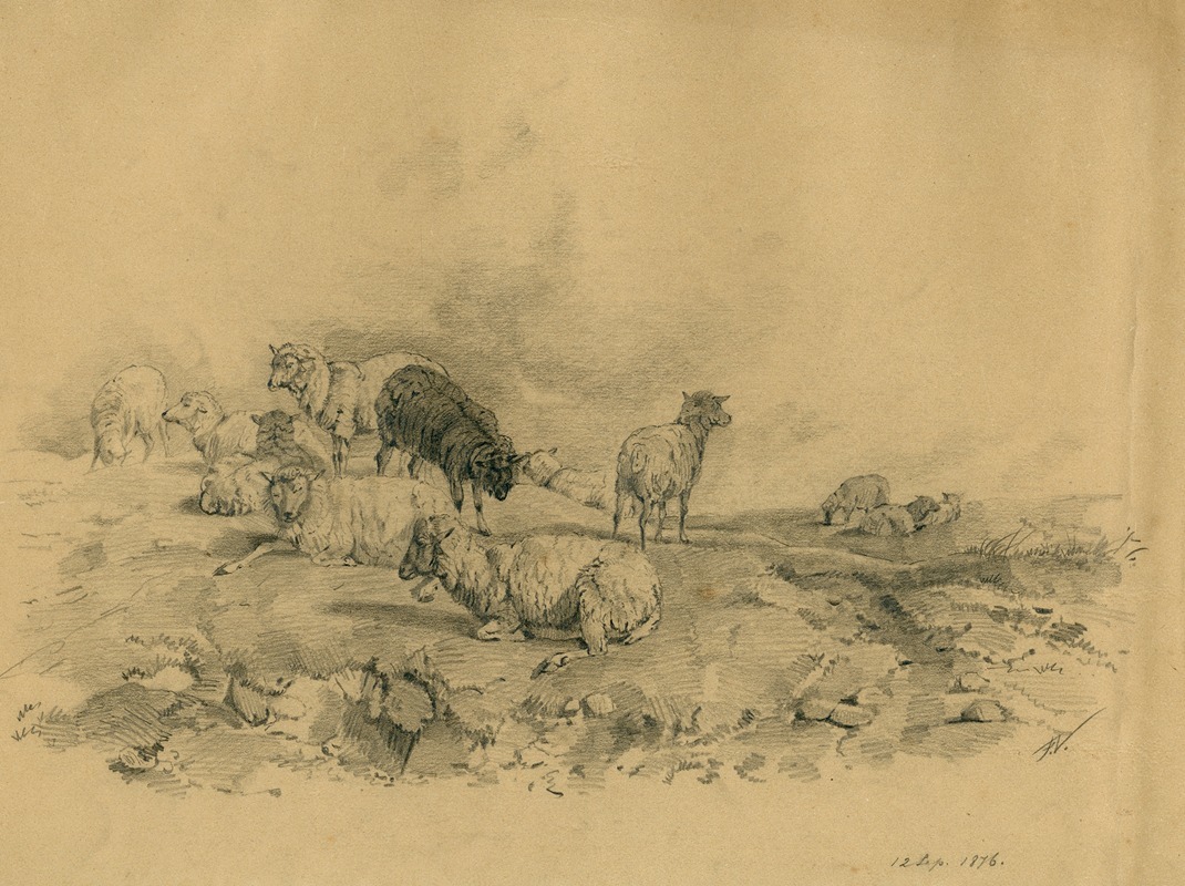 Sheep on the heath by Флорис Верстер, 1876 — digital art print download