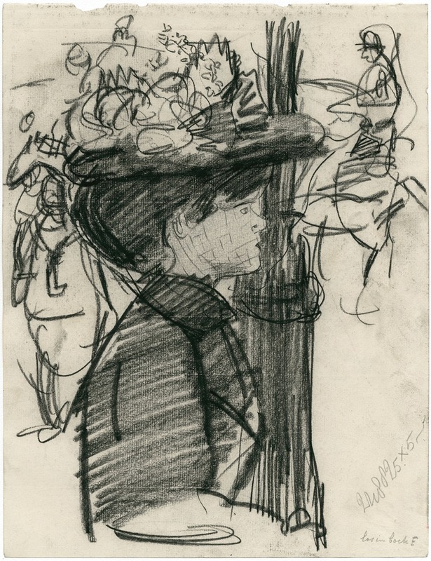 Dame met grote hoed op caféterras: halffiguur 2 — Isaac Israëls