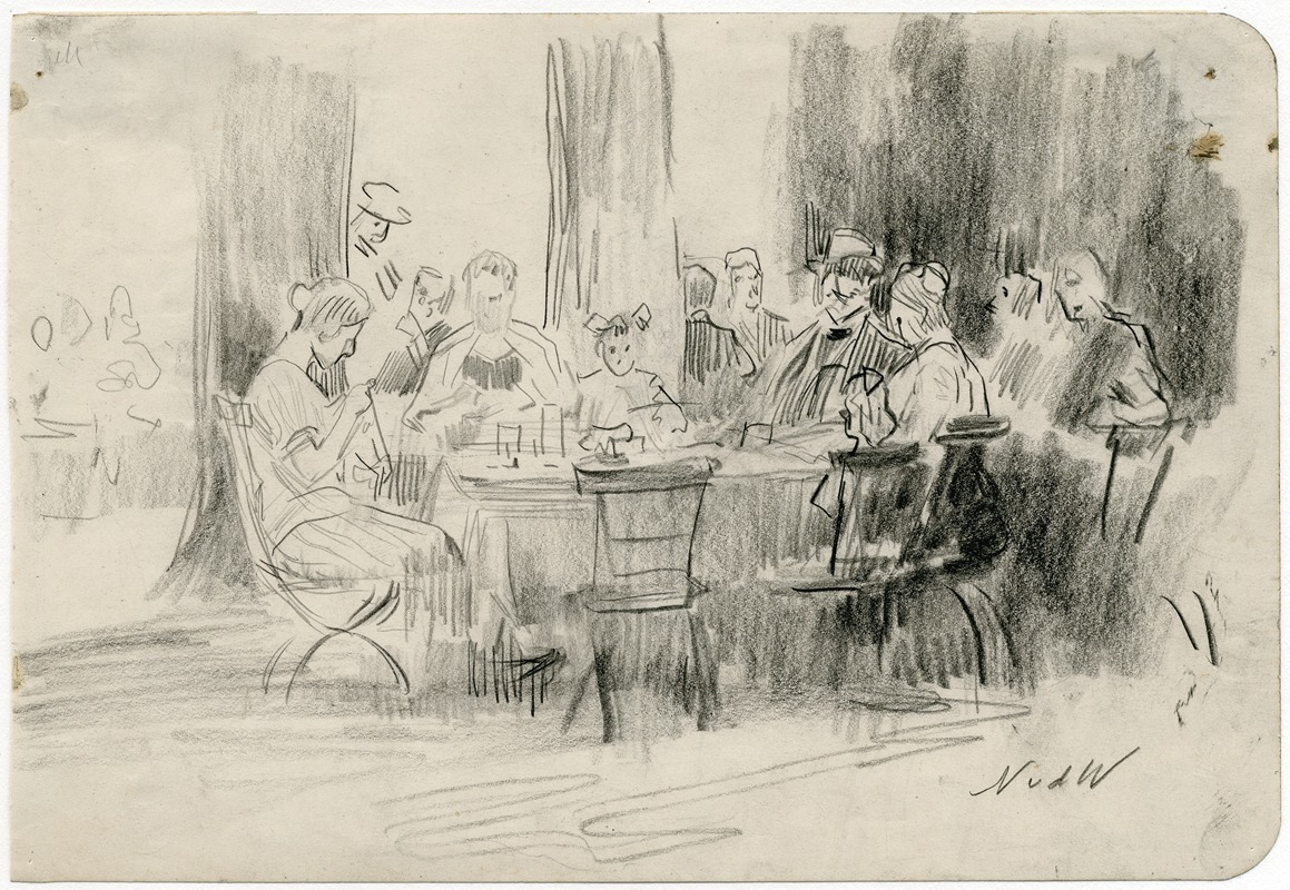 Hotelgasten rond een tafel — Nicolaas van der Waay