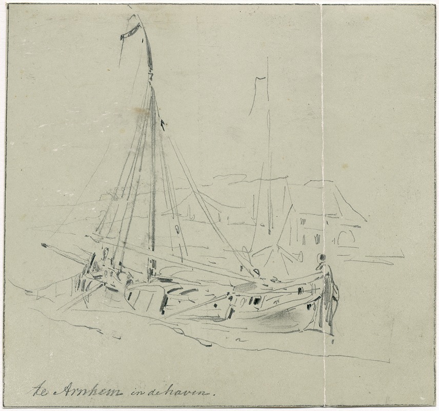 Binnenvaartschip aan oever te Arnhem — Pieter van Loon