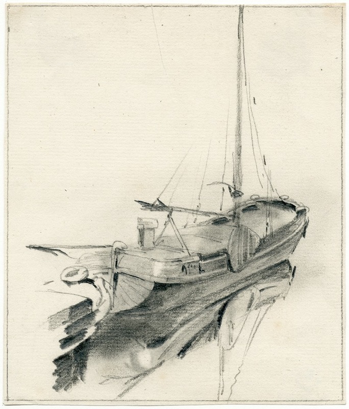 Binnenvaartschip aan oever by Питер ван Лун — digital art print download