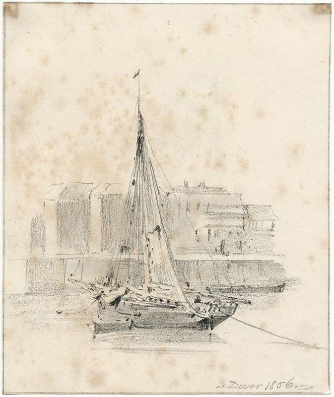 Een zeilboot op het strand bij Dover by Питер ван Лун, 1856 — digital art print download