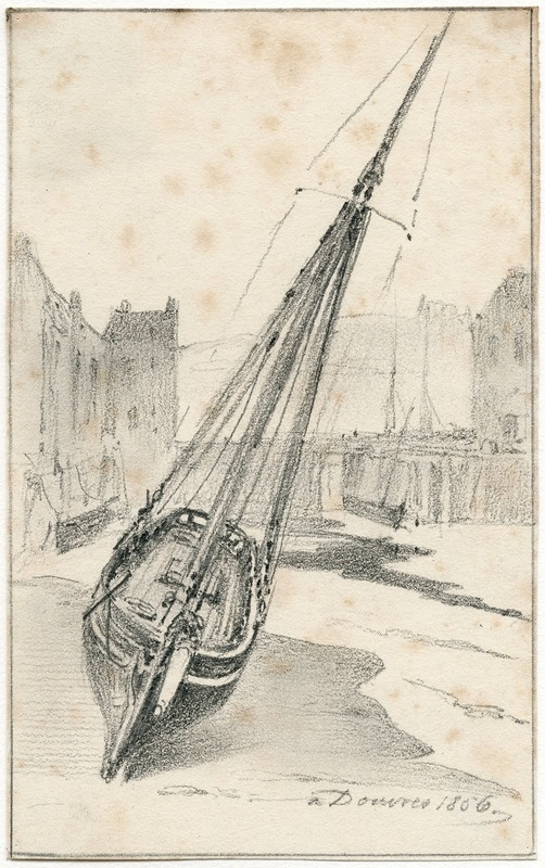 Een zeilboot op het strand bij Dover by Питер ван Лун, 1856 — digital art print download