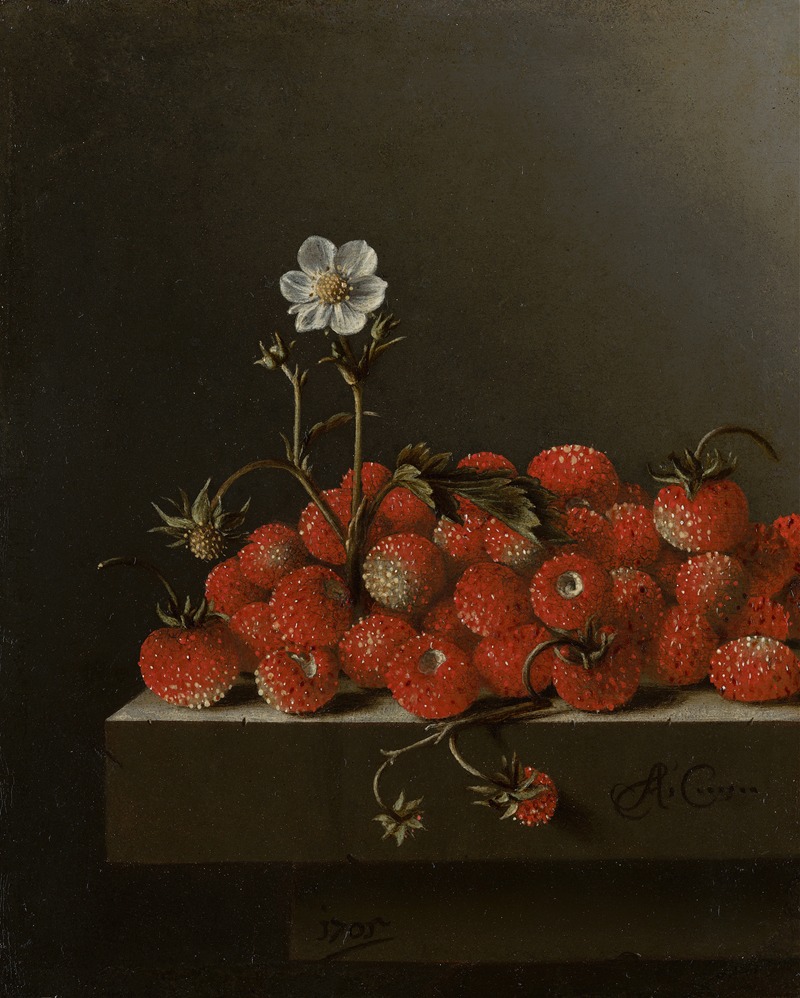 Still Life with Wild Strawberries by Adriaen Coorte, 1705 — digital art print download