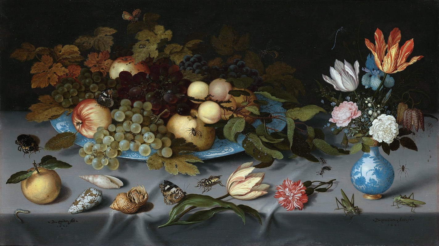 Still Life with Fruit and Flowers by Balthasar van der Ast, 1620 - 1621 — digital art print download