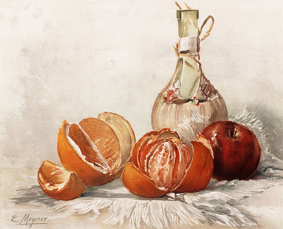 Oranges and Wine Bottle by E. Meyner — digital art print download