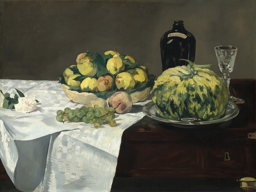 Still Life with Melon and Peaches by Эдуар Мане, c. 1866 — digital art print download