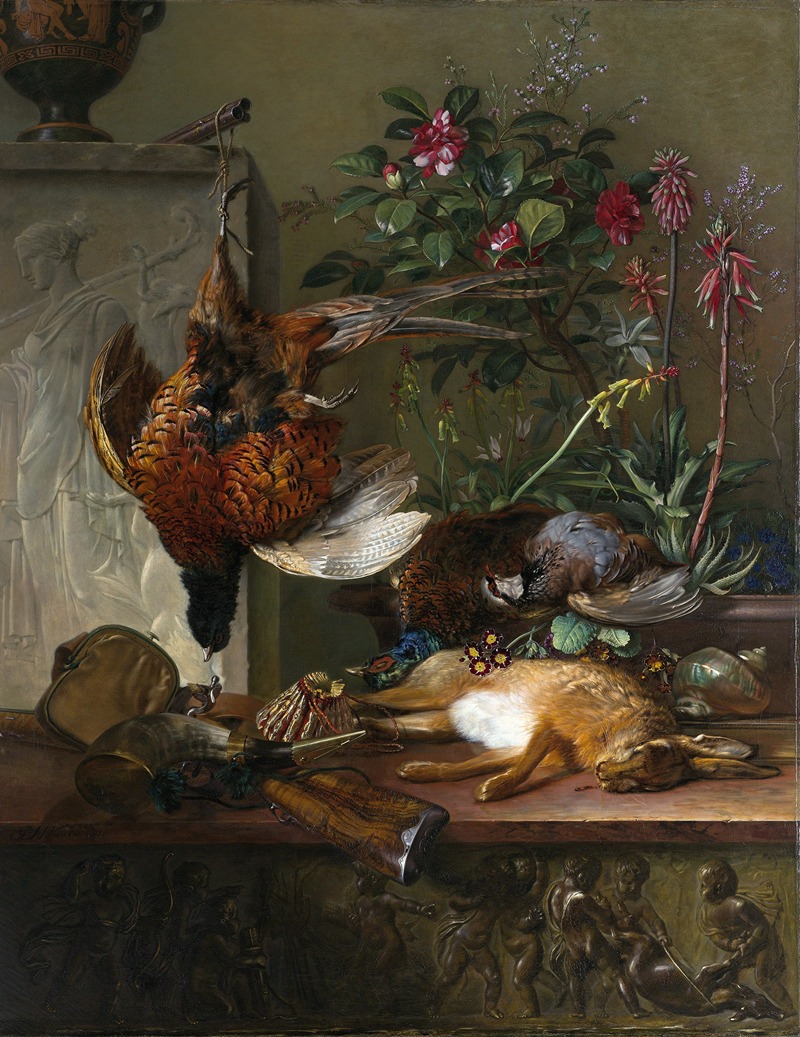 Still Life with Game and a Greek Stele — Georgius Jacobus Johannes van Os
